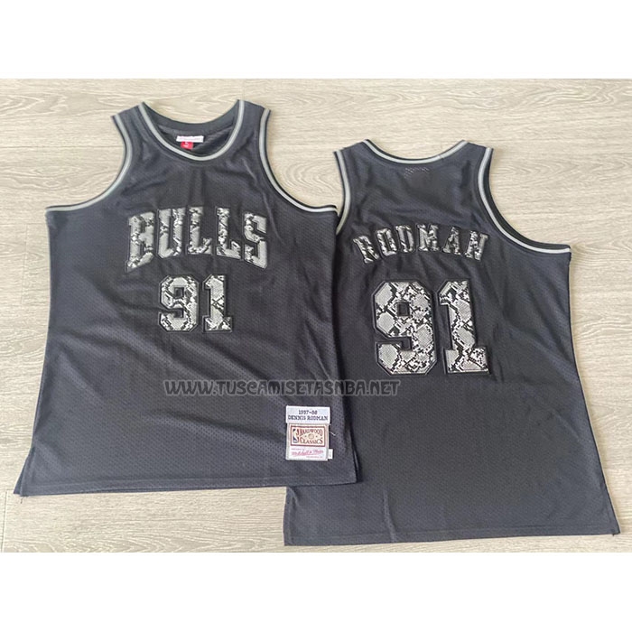 Camiseta Dennis Rodman NO 91 Chicago Bulls Mitchell & Ness 1997-98 Negro